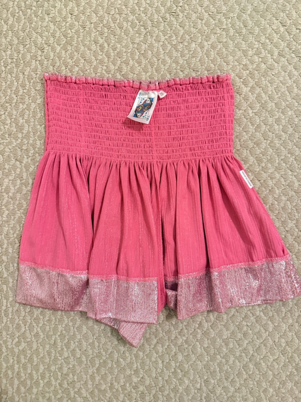 Queen of Sparkles Glitter High Waist Flutter Shorts PINK SIZE: XS - Picture 4 of 6